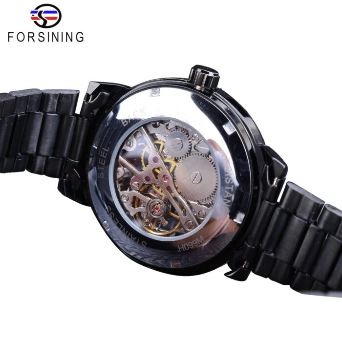 Forsining 3D Hohlgravur Vollschwarze Uhr Leuchtzeiger Herren Mechanische Uhren Top-Marke Luxus Schwarz Edelstahl – Bild 4