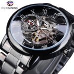 Forsining 3D Hohlgravur Vollschwarze Uhr Leuchtzeiger Herren Mechanische Uhren Top-Marke Luxus Schwarz Edelstahl