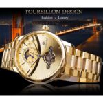 Forsining Automatik Herrenuhr Klassische Goldene Herrenuhr Mondphase Mechanische Edelstahlband Armbanduhr – Bild 2