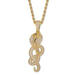 Hip Hop Micro Paved Cubic Zirconia Ice Out Glittering Cobra Snake Animal Pendant Necklace Men Rapper Punk Jewelry – Bild 3