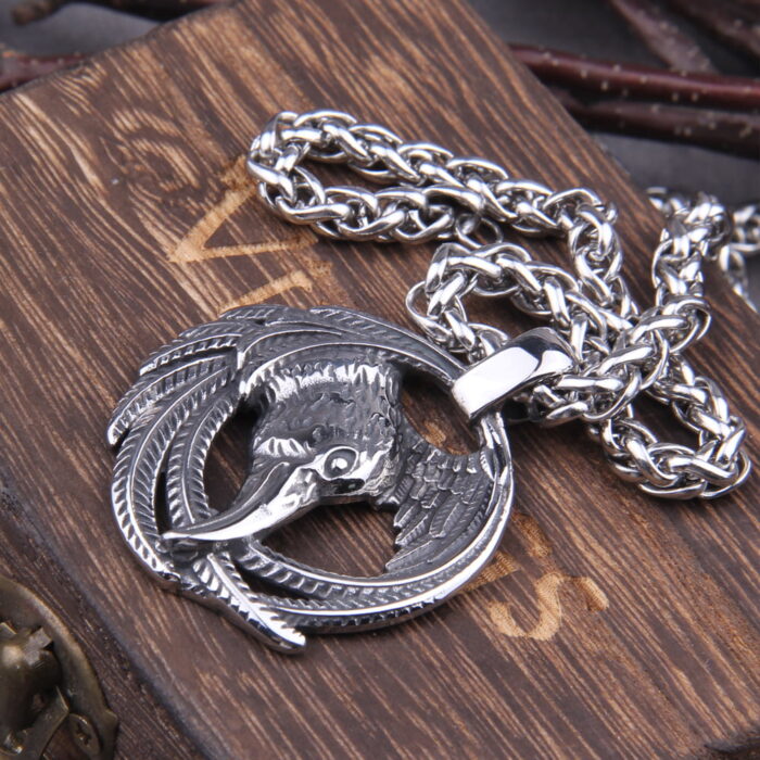 Never Fade Norse Raven Necklace Odin Viking Pendant Crow Runes Thor Hammer Mjolnir Talisman Vintage Eagle Men Necklace Women – Bild 3