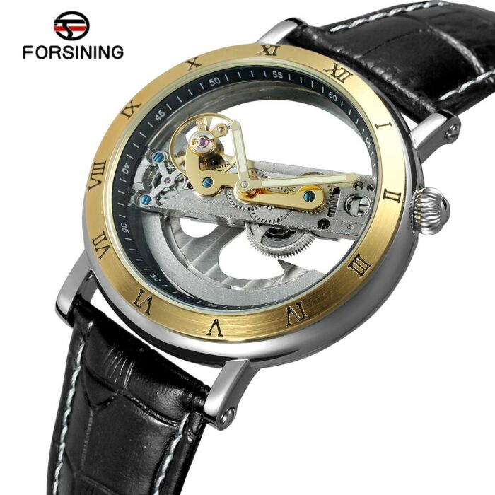Hd43b3ac9a41847a2833c37e073037a90V-1.jpg FORSINING Herren Armbanduhr Automatische Mechanische Skelett Uhr Edelstahlarmband – Bild 1