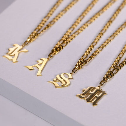 Gold Stainless Steel Pendant Vintage Initial Letter Necklace