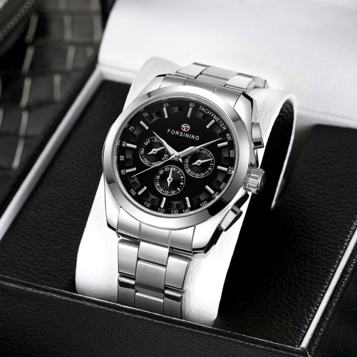 Forsining Herren Automatikuhr Mechanische Automatik Edelstahl Skelett Armbanduhr – Bild 2