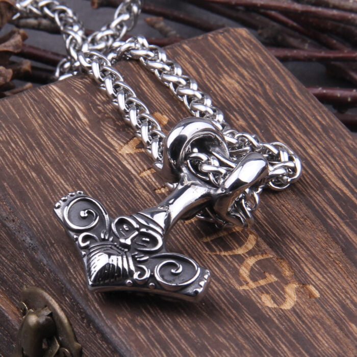 Never Fade Thor Hammer Nodic Vikings Runes Pendant Necklace – Bild 4
