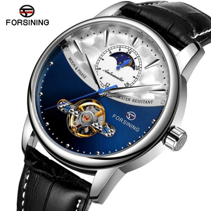 Forsining Automatische Mechanische Armbanduhr Uhren Herrenuhr Mondphase  Echtleder – Bild 1