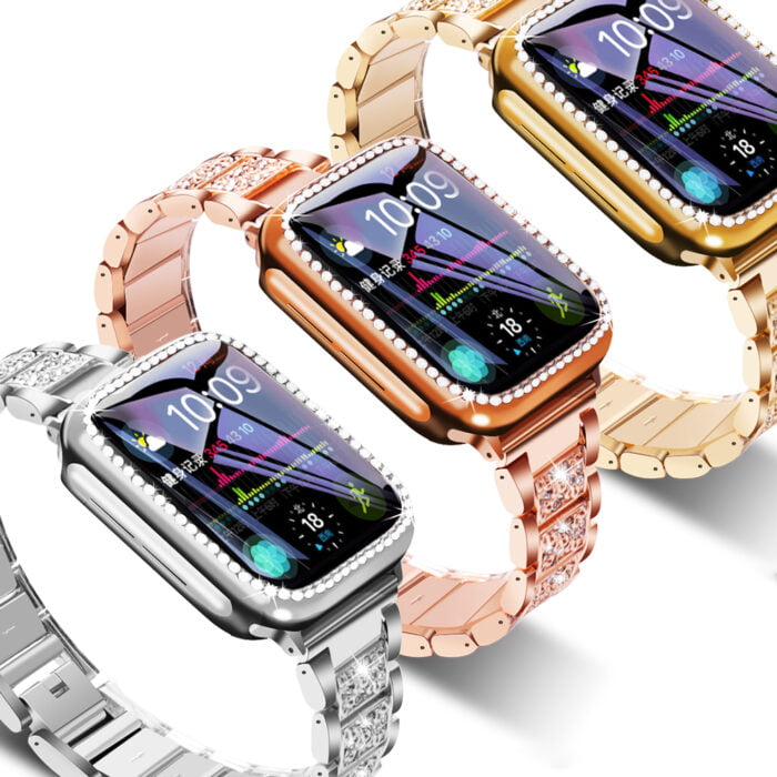 Women stainless steel bracelet Metal Crystal strap + case For Apple Watch – Bild 2