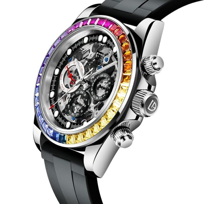 PAGANI DESIGN Automatische Mechanik-Uhr mit  Regenbogen Lünnette Edelstahlgehäuse & Saphirglas – Bild 2