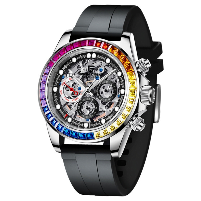 471857806-1.png PAGANI DESIGN Automatische Mechanik-Uhr mit Regenbogen Lünnette Edelstahlgehäuse & Saphirglas – Bild 1