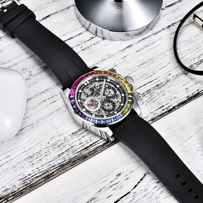 PAGANI DESIGN Automatische Mechanik-Uhr mit  Regenbogen Lünnette Edelstahlgehäuse & Saphirglas – Bild 4