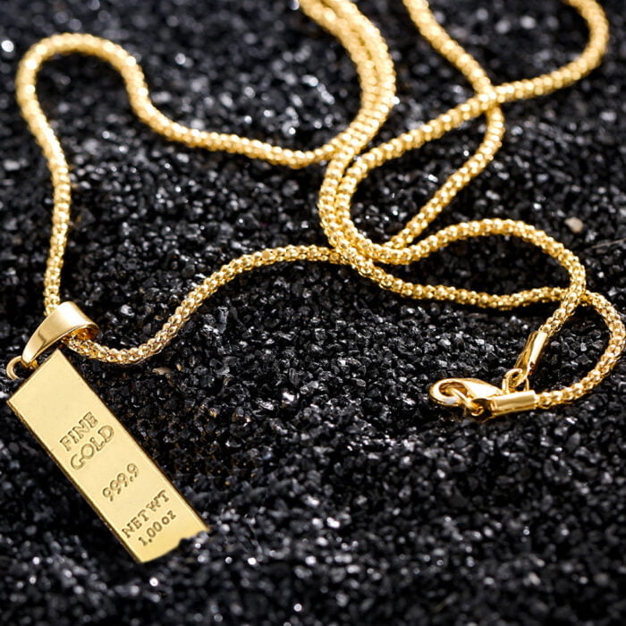 Cube Bar Anhänger Kette Frauen/Männer Gold Lange Halskette Halsketten Schmuck – Bild 4