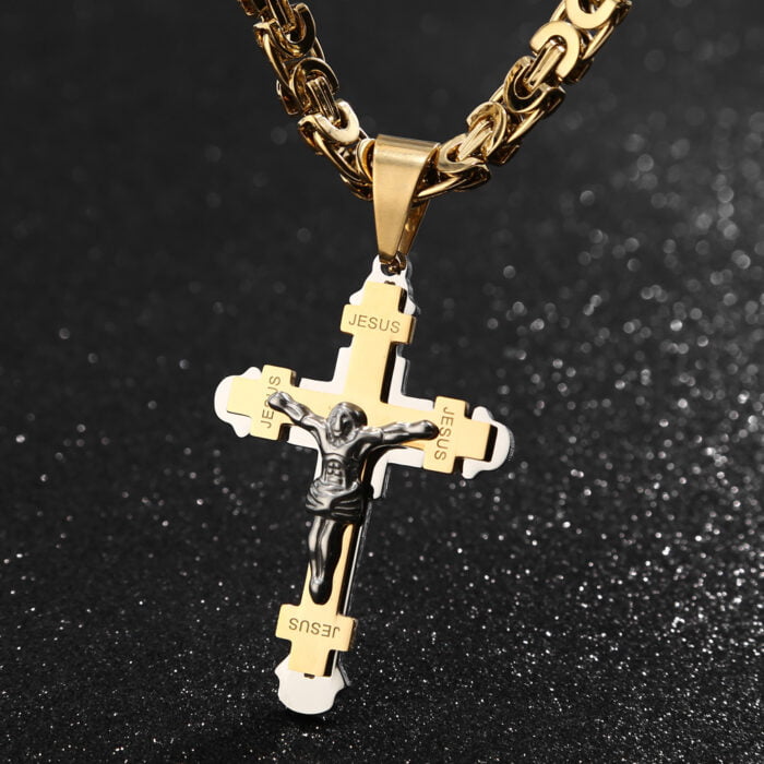 H80be15af855d40b188cd69ed9ca42540j.jpg Kreuz Halskette Anhänger Edelstahl Jesus Kruzifix Anhänger Königskette Ketten – Bild 4
