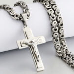 Schwere Kruzifix Kreuz Anhänger Halskette Kette Herren Edelstahl Königskette – Bild 4