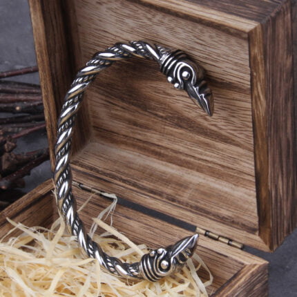 Edelstahl Nordic Viking Nordischen Raven Armband einstellbar Männer Armband Manschette Armbänder mit Viking Holz Box