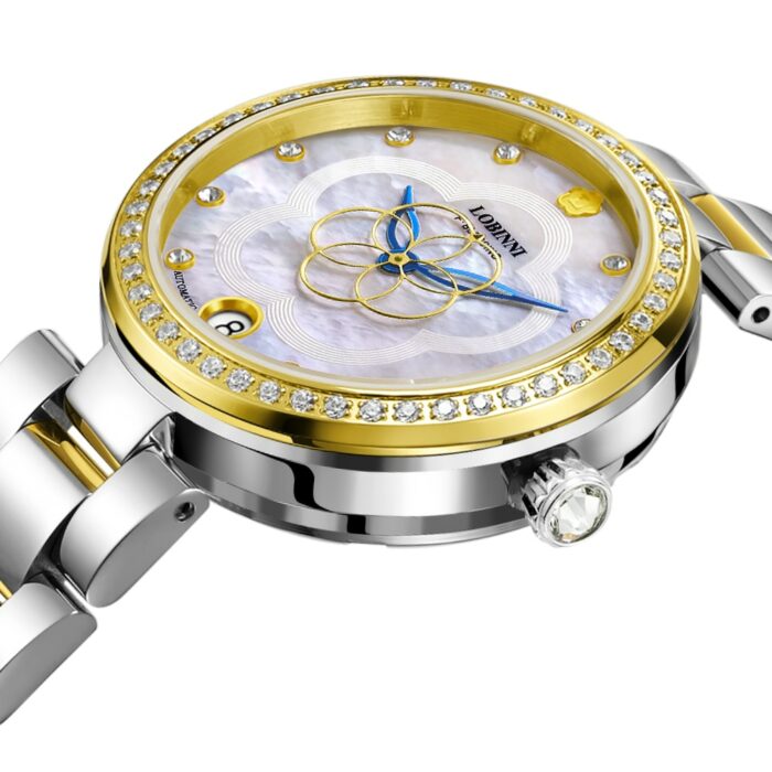 Armbanduhr Damenuhr Automatik wasserdicht Kalender Edelstahl Leder – Bild 6