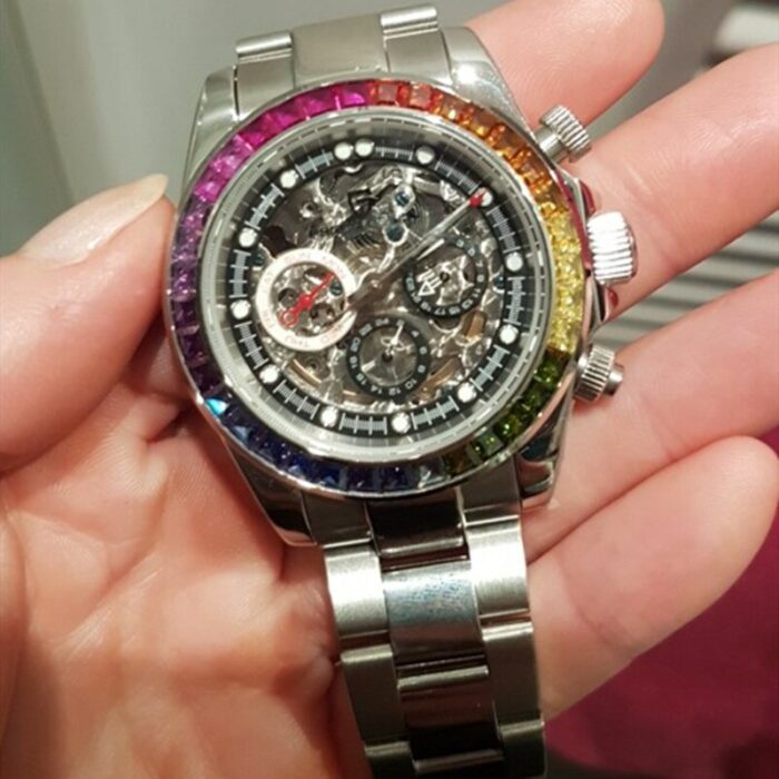 Edelstahl Geschäfts Uhr mit Regenbogen Keramik Lünette - Mechanisch & Wasserdicht für Männer – Bild 5