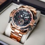 Reef Tiger RT Sport Herrenuhr: Perpetueller Kalender & Kompliziertes Zifferblatt - Roségold & Schwarzes Armband