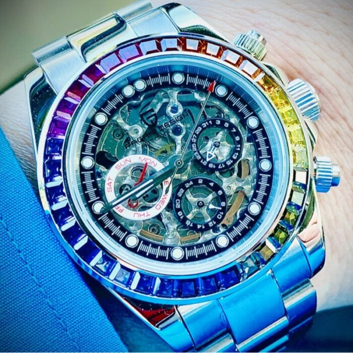 946305221-1.jpg Edelstahl Geschäfts Uhr mit Regenbogen Keramik Lünette - Mechanisch & Wasserdicht für Männer – Bild 1