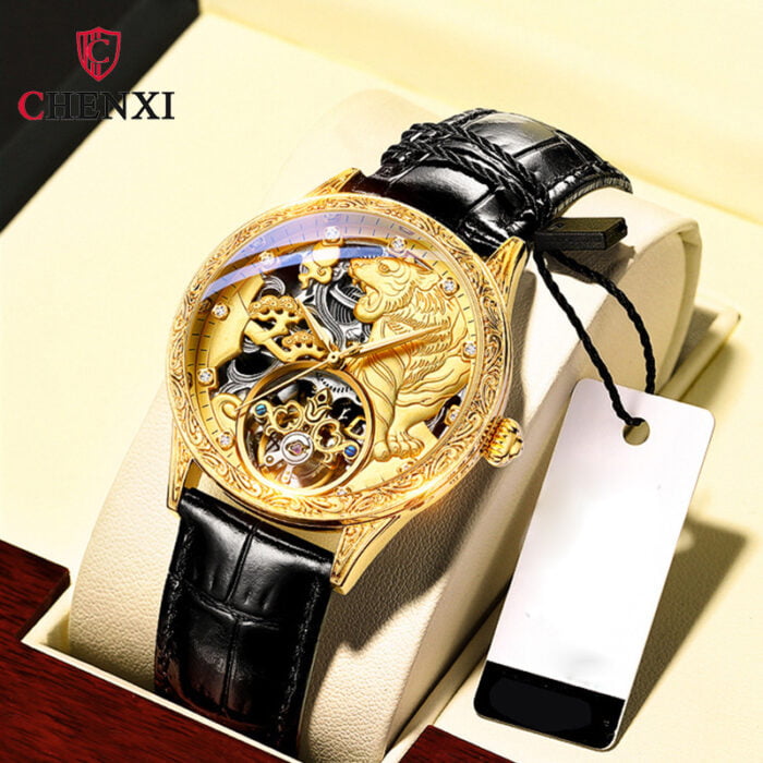 Luxury Style Men Automatic Mechanical Watch Gift for Lover Leather Strap Male Wristwatch Top Fashion Brand CHENXI 3ATMWaterproof – Bild 6