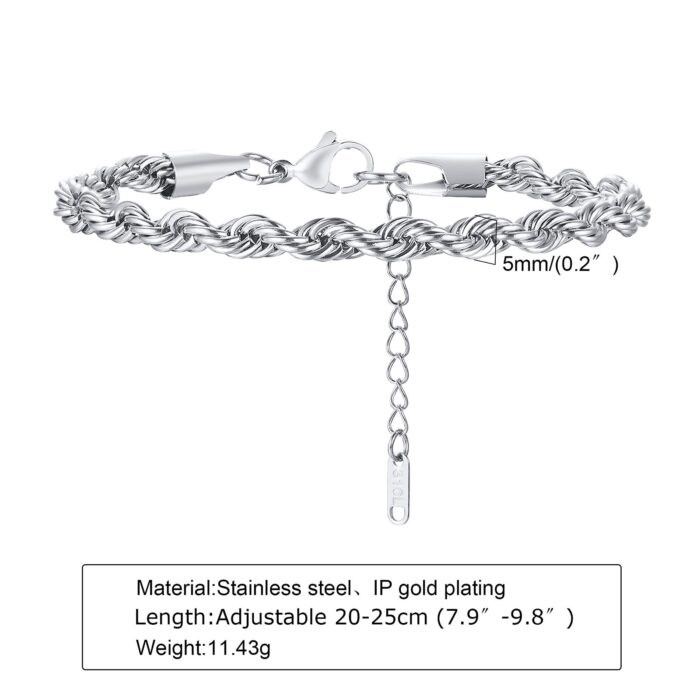Mens Bracelet Rope Chain, Thin Mens Bracelet Link, Boys Bracelet Men,Valentines Gift For Men, Mens Jewelry – Bild 5