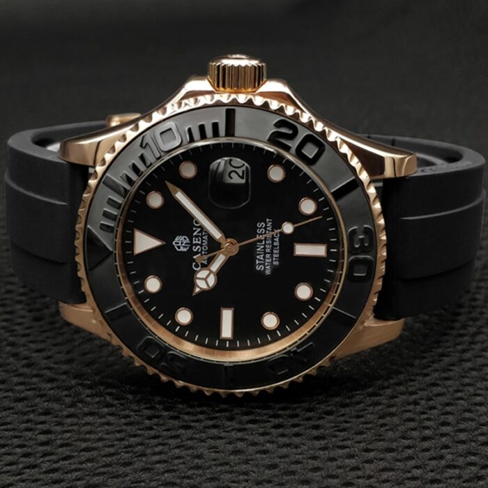 Automatic Mechanical Watch Men Top Luxury Brand Mens Watches Black Ceramic Outer Ring Gold Stainless Steel Silicone Watch CASENO – Bild 4