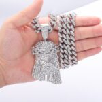 Fashion Hip Hop Jesus Pendant Necklace Men Ice Out Paved Full Shining Crystal Jesus Head Face Gold 13mm Cuban Necklace Jewelry – Bild 5