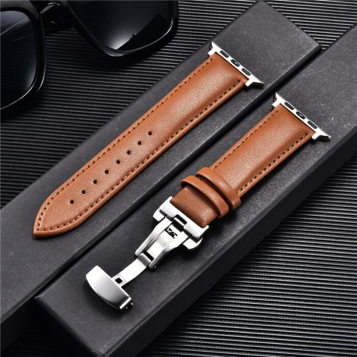 Genuine Leather Watch Straps for Apple Watch 8 7 6 SE 5 4 3 Butterfly Buckle Watchband 38mm 40mm 41mm 42mm 44mm 45mm for iwatch – Bild 2