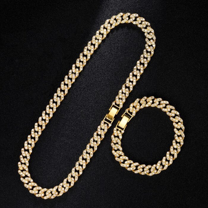Iced Chain Pink Rhinestones Cuban Link Necklace Women 11MM Hip Hop Miami Curb Cuban Chain Rapper Necklaces Jewelry Gift – Bild 4