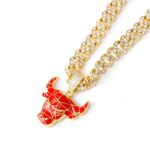 hip-hop trendy personality pendant fashion retro micro-inlaid zircon bull head pendant necklace with 10MM Cuban chain – Bild 6