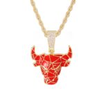 hip-hop trendy personality pendant fashion retro micro-inlaid zircon bull head pendant necklace with 10MM Cuban chain – Bild 4