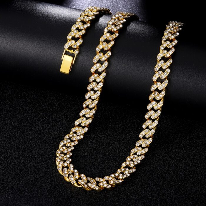 Iced Chain Pink Rhinestones Cuban Link Necklace Women 11MM Hip Hop Miami Curb Cuban Chain Rapper Necklaces Jewelry Gift – Bild 2