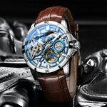 Herrenuhr Armbanduhr Automatik Leder Datum Leuchtend Skelett – Bild 3