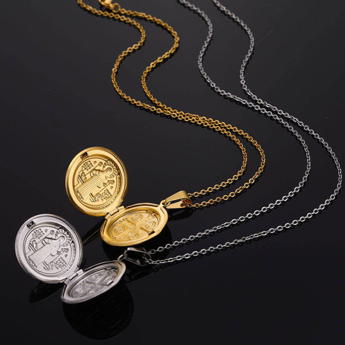 Religiöse San Benito Kreuz Medaille Halskette Edelstahl Saint Benedict Halsketten & Anhänger Für Frauen Männer Schmuck Heiligen Medalla – Bild 4