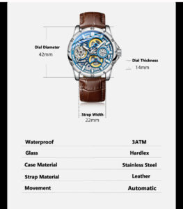 Herrenuhr Armbanduhr Automatik Leder Datum Leuchtend Skelett – Bild 8