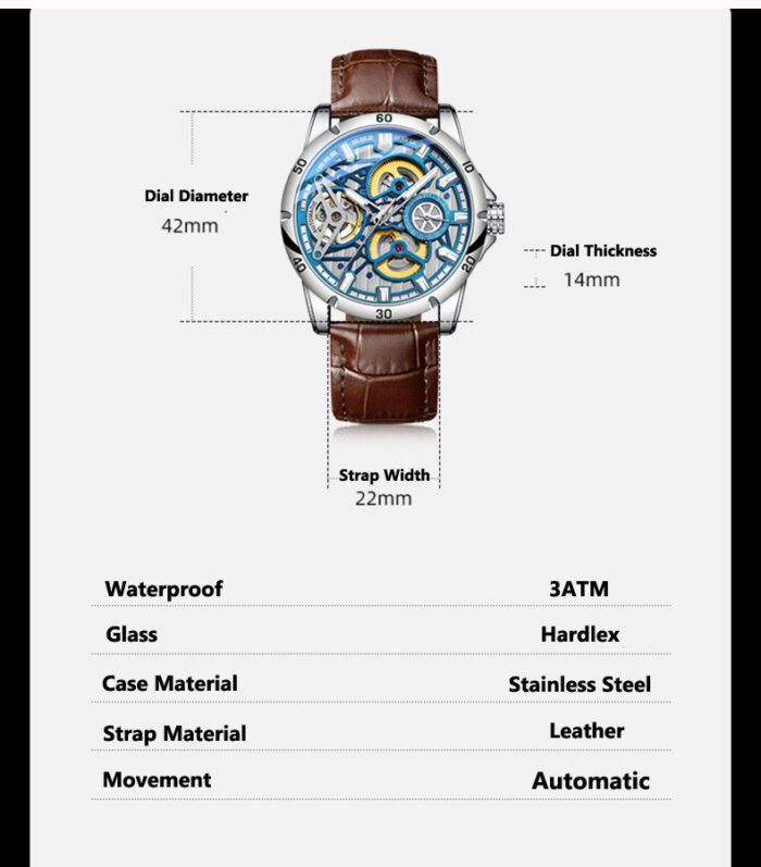 Herrenuhr Armbanduhr Automatik Leder Datum Leuchtend Skelett – Bild 8