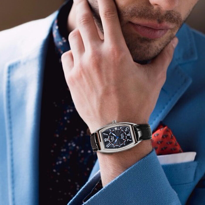 Automatische Mechanische Uhr Armbanduhr mit Kalender in 2 Farben Leder Band – Bild 5