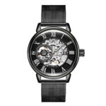 Skeleton Dial Mechanical Hand-wind Clock Stainless Steel Mesh Band Men's Wrist Watches – Bild 4