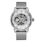 Skeleton Dial Mechanical Hand-wind Clock Stainless Steel Mesh Band Men's Wrist Watches – Bild 2