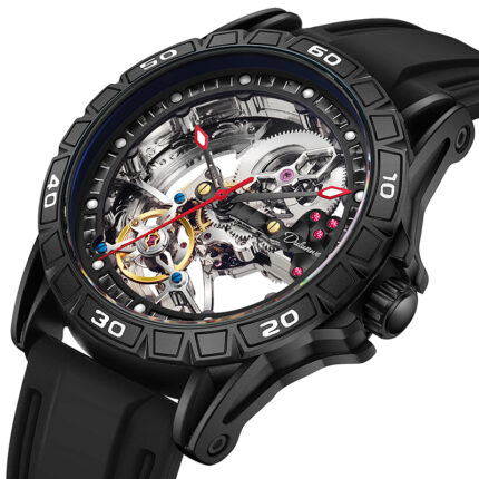 Herrenuhr Herrenmode Automatische mechanisches Armbanduhr Skelett-Design, wasserdichtes Gummiband, leuchtende Details