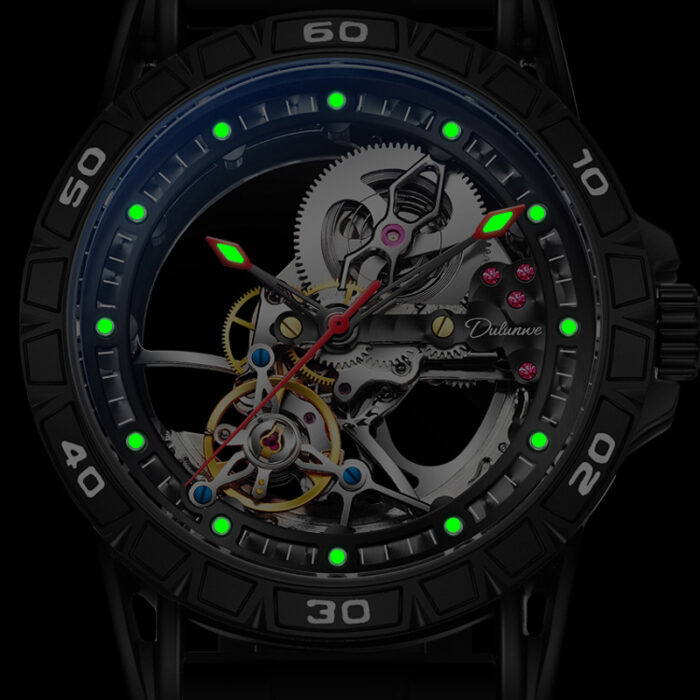 Herrenuhr Herrenmode Automatische mechanisches Armbanduhr Skelett-Design, wasserdichtes Gummiband, leuchtende Details – Bild 6