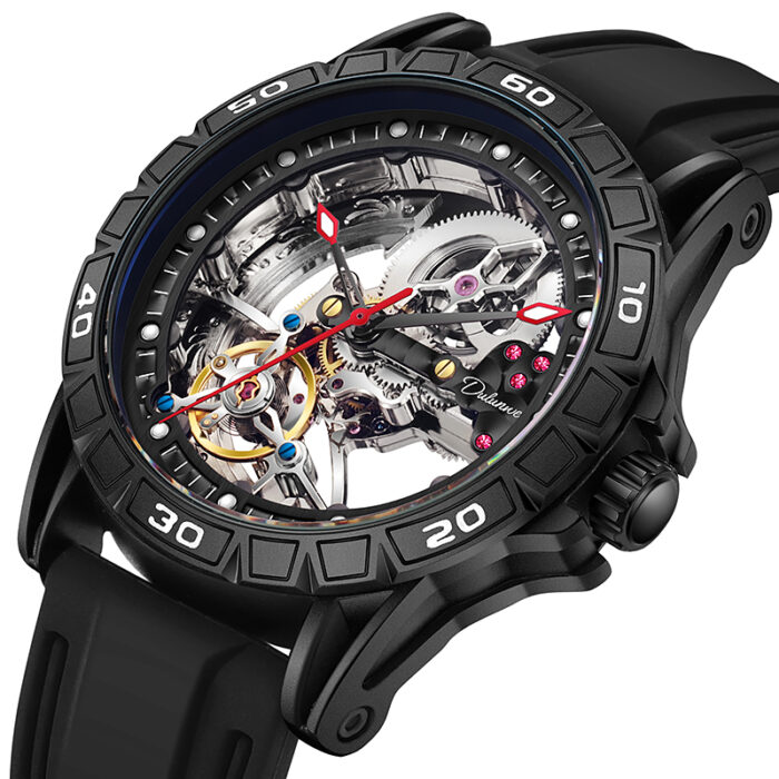 Herrenuhr Herrenmode Automatische mechanisches Armbanduhr Skelett-Design, wasserdichtes Gummiband, leuchtende Details – Bild 1