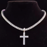 Men Women Hip Hop Cross Pendant Necklace with 4mm Zircon Tennis Chain Iced Necklaces HipHop Jewelry Fashion Gift