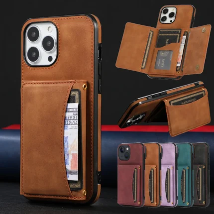Stoßfeste Kunstleder Brieftasche für iPhone - Multi Kartenhalter & Standfunktion