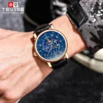 Herrenuhr Automatik Uhr Armbanduhr Leder Datum Woche Monat – Bild 3