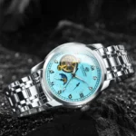 Herren Automatikuhr Skelett Edelstahl Mondphase Leuchtzeiger wasserdicht – Bild 3