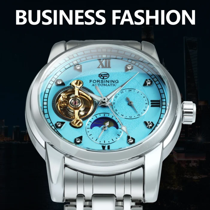 Forsining-Tourbillon-Automatic-Watch-for-Men-Fashion-Diamond-Moon-Phase-Luxury-Skeleton-Mechanical-Watches-Stainless-Steel-1.webp Herren Automatikuhr Skelett Edelstahl Mondphase Leuchtzeiger wasserdicht – Bild 2