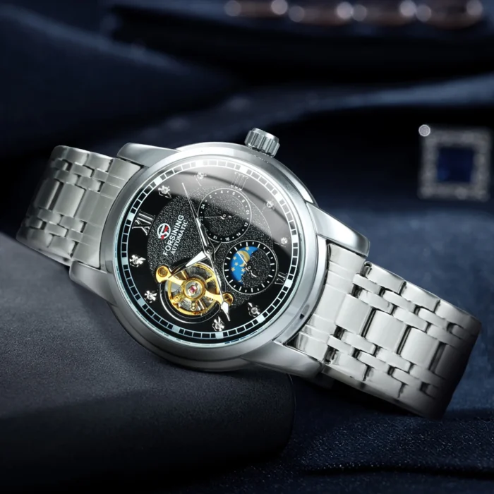 Forsining-Tourbillon-Automatic-Watch-for-Men-Fashion-Diamond-Moon-Phase-Luxury-Skeleton-Mechanical-Watches-Stainless-Steel-2.webp Herren Automatikuhr Skelett Edelstahl Mondphase Leuchtzeiger wasserdicht – Bild 4