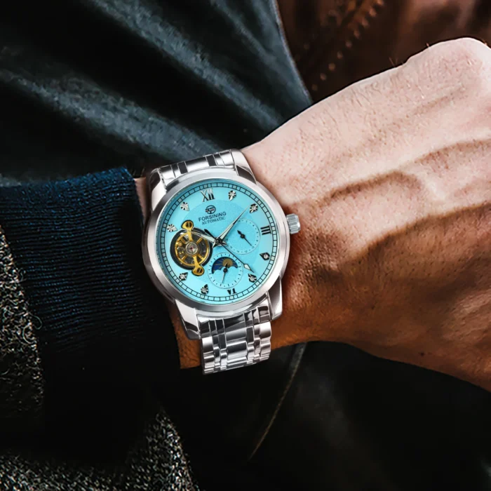 Forsining-Tourbillon-Automatic-Watch-for-Men-Fashion-Diamond-Moon-Phase-Luxury-Skeleton-Mechanical-Watches-Stainless-Steel-3.webp Herren Automatikuhr Skelett Edelstahl Mondphase Leuchtzeiger wasserdicht – Bild 5