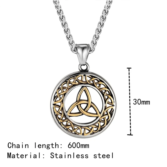 Vintage Wikinger Keltischer Knoten Halskette Herren Gold Farbe Antiker Stahl Nordische Valknut Runen Trinity Anhänger Amulett Skandinavischer Schmuck – Bild 9
