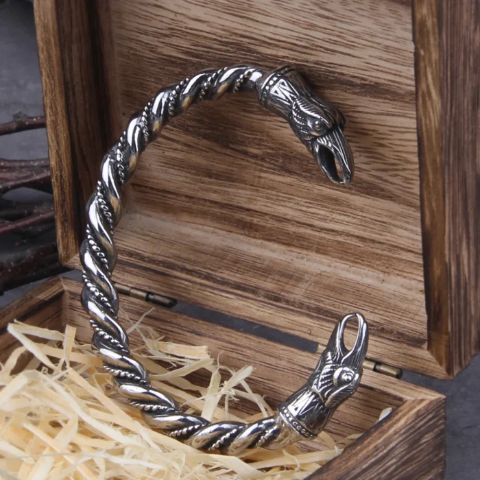 Edelstahl nordischen Wikinger nordischen Raben Armband Männer Armband Manschette Armbänder mit Wikinger Holzkiste – Bild 2
